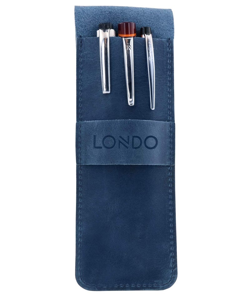 Londo Genuine Leather Pen and Pencil Case with Tuck in Flap, Stationery Bag - Image 2
